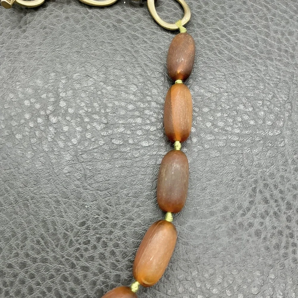 Kenneth Cole New‎ York Necklace Brown Wood Beads Gold Tone Chain Toggle Clasp